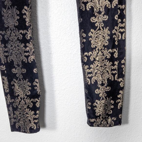 7 For All Mankind Women’s Pants Baroque Glam Y2K Velvet Gold Damask Skinny Sz 27 - Picture 5 of 10